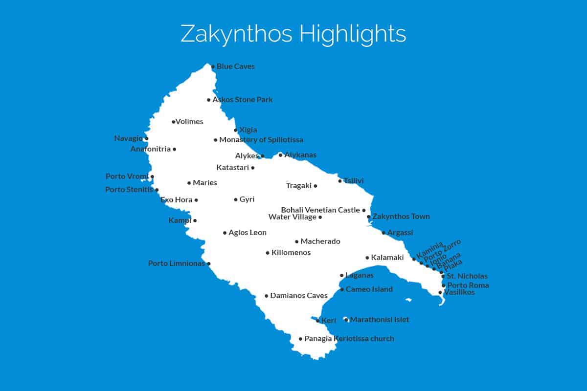 Zakynthos Highlights Map